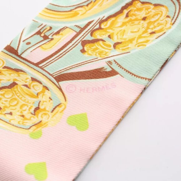 Auth HERMES Twilly BRIDES de GALA LOVE Scarf silk Pink Multicolor - Picture 3 of 5